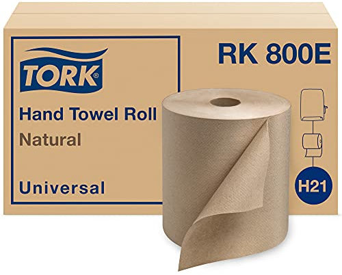 Tork Papierhandtuchrolle Natur – Universal-Handrolle, Naturpapierhandtücher mit braunen Taschentüchern aus 100% recycelter Faser, 6 Rollen x 243,8 m, kompatibel mit H21-Spender, RK800E