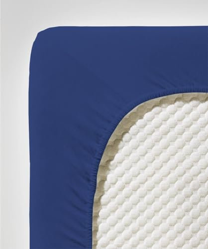 fleuresse Comfort Spannbettlaken (96% Baumwolle, 4% Elasthan), mit Rundumgummi, Ökotex Standard 100, für Matratzen bis 26 cm Höhe, 200-220 x 200 x 200-220 cm, Marine