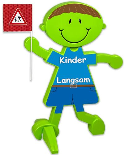 UvV Vorsicht Achtung Kinder Warnschild, Warnfigur - grün und reflektierend - Sicherheit für spielende Kinder (Blau - Kinder Langsam)