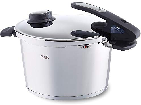 Fissler Vitavit Edition Design/Induktions-Schnellkochtopf (8 L, Ø 26 cm) Edelstahl-Dampfkochtopf, 2 Garstufen, stapelbar, alle Herdarten, mit Einsatz