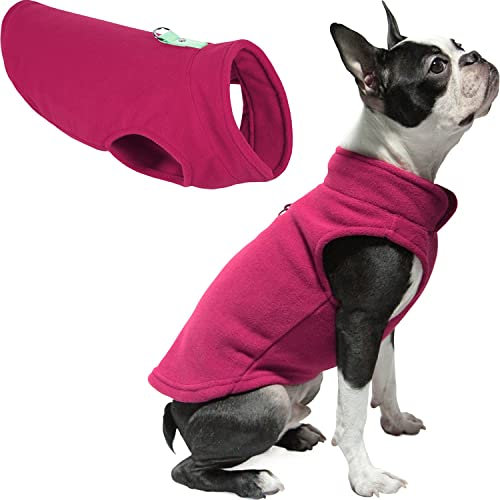 Gooby Fleece-Weste, Hundepullover – Fuchsia, Größe L, Warmer Pullover, Fleece-Hundejacke mit O-Ring-Leine, Wintermantel für kleine Hunde, Jungen oder Mädchen
