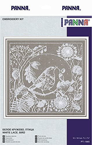 PANNA - Counted Cross Stitch Kit - White Lace. Bird - PT-1865-16 Count - Aida - 7.68 x 7.48 inch - DIY kit