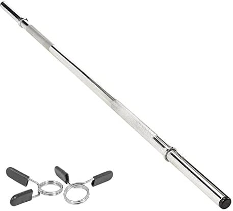 Body Revolution Barbell Bar - 1.2m Weight Lifting Bar for 1 Inch Standard Weights Plates - Barbell for Bench Press, Curls, Deadlift and Powerlifting Spinlock or Spring Collar (1.2m Spring Collar)