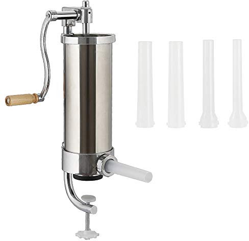 3,5L Wurstfüller, Wurstmaschine Manuell, Wurstfüllmaschine Edelstahl mit Tischklemme, Press Wurstspritze inkl. 4 Füllrohre