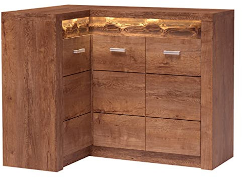 Mirjan24 Eckkommode Indiano I-15O, Kommode, Mehrzweckschrank Anrichte Diele Flur Esszimmer (Esche Hell, ohne Beleuchtung)