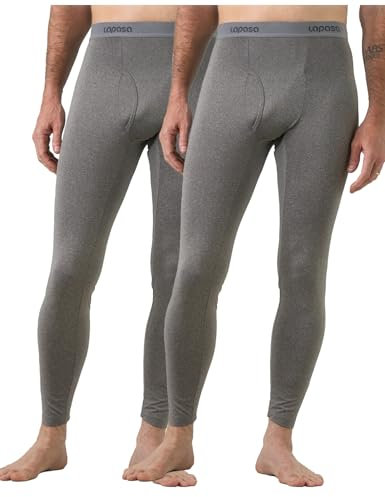 LAPASA Herren Innenfleece Thermo Unterhose, warme Funktionsunterwäsche Thermohosen M10, Hellgrau (2 Pack), M