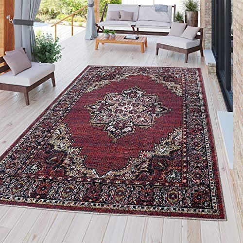 TT Home Moderner Outdoor Teppich Wetterfest Innen & Außenbereich Perser Design In Rot, Größe:120x170 cm