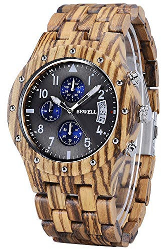 BEWELL Uhren Aus Holz Herrenuhr Chronograph Quarzwerk mit Holzarmband W109D