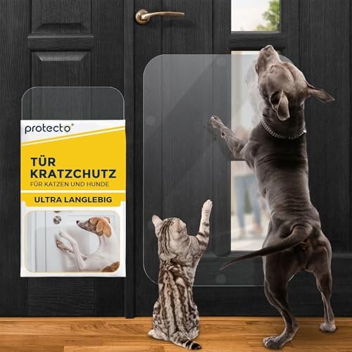 PROTECTO Ultra Durable Door Protector for Dogs – 75x50 cm Clear Cat Scratch Protector | Easy to Install Anti Scratch Door Guard for Dogs and Cats - Protection for Furniture, Walls and Windows