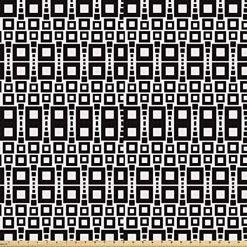 ABAKUHAUS Abstracto Tela por Metro, Rejilla Filas Patrón, Tela Elastizada Estampada para Costura Arte y Bricolaje, 10 Metros, Blanco negro