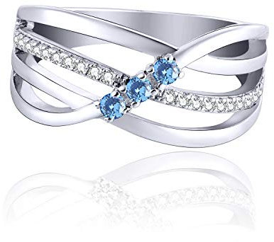JO WISDOM Damen Ring breit Silber 925 mit 3A Zirkonia März Geburtsstein Aquamarin Farbe Swarovski Verlobungsring,Schmuck für Frauen