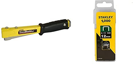 Stanley 6-Pht150 marteau Agrafeur Ht150C pour Agrafes de Type G - Utilisation Courante - Poids de Frappe optimal - Poignée Ergonomique & 1-TRA708T Agrafe 12 mm Type G Boîte 1000 pièces