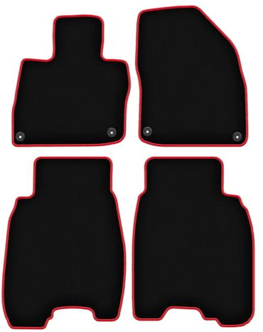 Wielganizator Velours Fußmatten 4-TLG Set passend für Honda Civic VIII (UFO) (2006-2012) | Qualität: LUX – Maßgenau & rutschfest – Schwarz/Rot