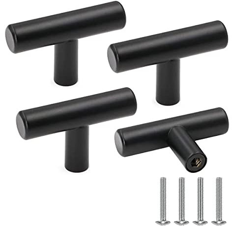 Drenky Bouton de Meuble, Poignée de Portes pour Placards en Acier Inoxydable Noir Boutons de Tiroir Vintage avec Vis pour Décoration d'intérieur, 4 Pièces