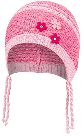 AJS Mädchen Baby Mütze Übergangsmütze Strickmütze Kindermütze Frühling Herbst, Farbe: Pink-Rosa