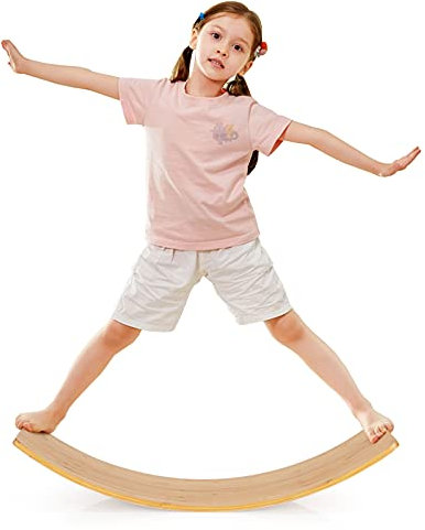 COSTWAY Balance Board di Legno, Pedana di Equilibrio, Tavola Curva per Yoga, Tavola Oscillante Naturala per Bambini e Adulti