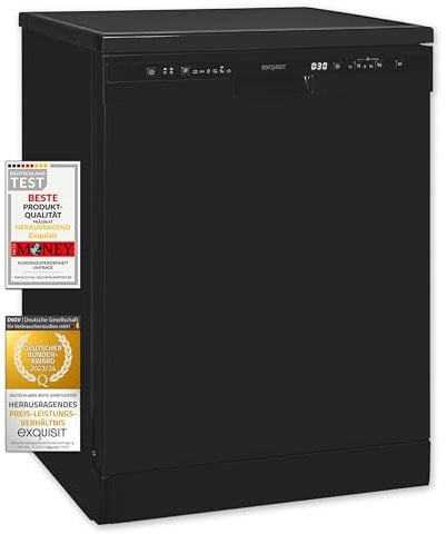 Exquisit Lavavajillas 60Cm, Clase D, Color Negro, Luz interior Programa Rápido 30 min, 12 Servicios, 6 Programas, Función Media Carga, Inicio Diferido, Consumo 82 kWh/100ciclos, Medidas 84,5x59,8x60Cm