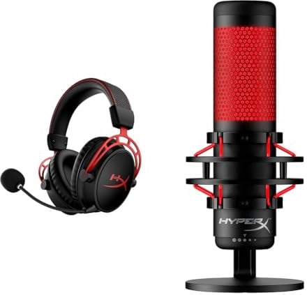 HyperX Cloud Alpha Wireless - Gaming-Headset für PC, 300 Stunden Akkulaufzeit, DTS Headphone & HX-MICQC-BK QuadCast - Standalone Mikrofon mit umfangreichen Funktionen für Streamer Gamer