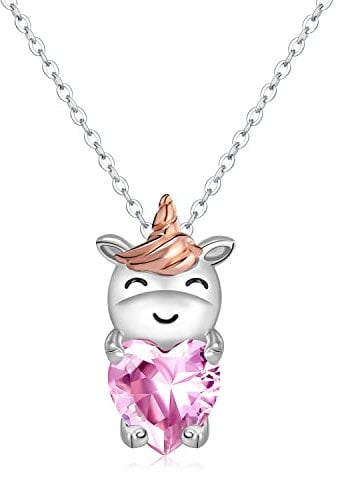 StoryMidir Einhorn Kette Einhorngeschenke für Mädchen 925 Sterling Silber Einhorn Halskette Pink Kristall Anhänger Tier Halskette Einhornschmuck für Frauen