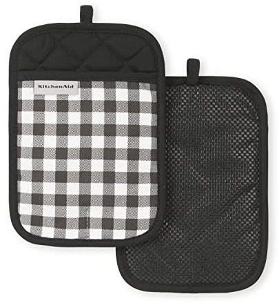 KitchenAid Juego de 2 soportes para ollas a cuadros, negro ónix, 7 x 10 pulgadas