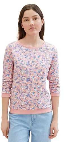Tom Tailor Denim Damen Sweatshirt mit Raffarm & Muster, 35696 - Pink Flower Print, XL