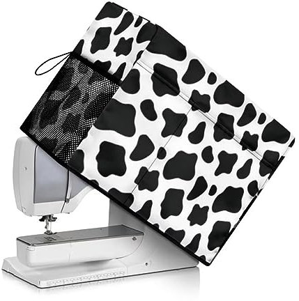 Jeiento Nähmaschinen-Abdeckung, Staubschutz für Nähmaschinen, Schutzhülle mit Aufbewahrungstaschen und Seitengriff, passend für verschiedene Marken, Schwarze Kuh-Punkte, Kosmetikkoffer