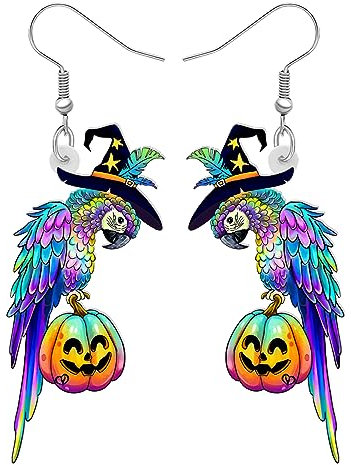 DUOWEI Süß Acryl Papagei Ohrringe Aras Baumeln Schmuck für Frauen Mädchen Jimmy Buffett Urlaub Geschenke (Hexe Papagei C)