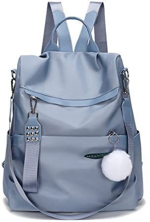 NICOLE & DORIS Mode Rucksack Damen Anti Diebstahl Rucksack Nylon Leichtgewicht Rucksackhandtaschen Daypack Frauen Cityrucksack Schulrucksack Reiserucksack mit Bommel Blau