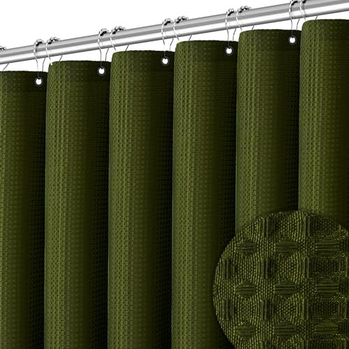 PANGSINNE Extra langer dunkelgrüner Waffel-Duschvorhang, strapazierfähig, 256 g/m², Stoffvorhänge mit Webung, Hotelqualität, Badezimmervorhänge, 183 x 213 cm