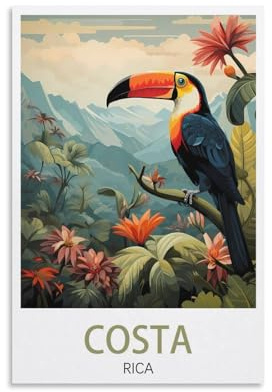 PuPLuM Costa Rica Vintage-Reiseposter, Landschaft, 20 x 30 cm, Leinwand, Wandkunst, Poster für Wohnzimmer, Dekoration, Gemälde für Heimdekoration
