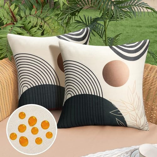 DakTou Kissenbezug 50 x 50 cm Kissenhülle Moderne Boho Grün Sofakissen Dekokissen 2er Set wasserdichte Frühling Sommer Leinen Quadratisch Sofa Kissenbezüge für Wohnzimmer Garden Außenbereich