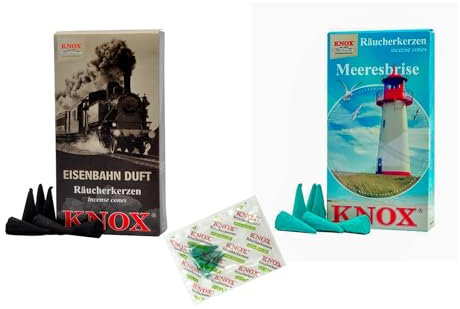KNOX Räucherkerzen - 2er Set Urlaubsreise - Düfte: Eisenbahn, Meeresbriese - Menge: 48 Inclusive 3 Räucherkerzen als Proben vom Duft Meeresbriese - Made in Germany
