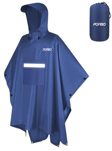 Regenponcho Herren Damen - Regencape mit Kapuze, Leichter & Wiederverwendbar, 3 in 1 Multifunktional Atmungsaktiv Regenjacke mit Taschen, Reflexstreifen, Ideal für Wandern, Picknick, Camping (Blau)