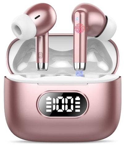 Wireless Earbuds, Wireless Headphones Bluetooth 5.3 Headphones with 4 ENC Mic, Bluetooth Earphones with 50H Hifi Stereo, Noise Cancelling Headphones Wireless Mini Ear Buds IPX7 Waterproof LED Display