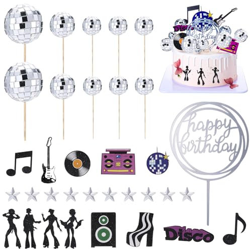 35 Stück Discokugel Kuchen Toppers, Disco Ball Cupcake Dekorationen Discokugel Tortendeko für Geburtstags Disco Thema 70er Party