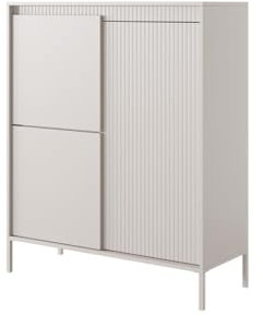 BETTSO - Kommode Beige Matt - Kommode mit Türen, dekorativen Rillen und hohen Metallbeinen - Push to Open System - 103 cm breit, 123 cm hoch - Highboard, Kommode Wohnzimmer