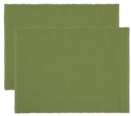 LINUM Uni 2-er Pack Tischsets für Esstisch 35x46 cm, 100% Gerippte Baumwolle, Maschinenwaschbar, Mossgrün