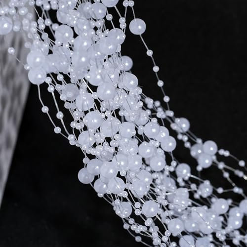 YIEUR 52 Meter Perlengirlande Weiß, 40 Strang Perlenkette Perlenband Deko Acryl weißes geschenkband für Tischdeko, hochzeit, weihnachtsbaum, windeltorte deko, Party Handwerk Schmuckherstellung(Weiß)