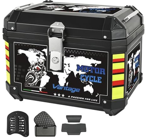DXDRT Universelles 48L Motorrad Topcase mit Rückenlehne, ABS Motorradkoffer Heckbox mit Sicherheitsschloss und Futter, wasserdichtes Heckgepäckträgergehäuse für Helmgepäck,Black b