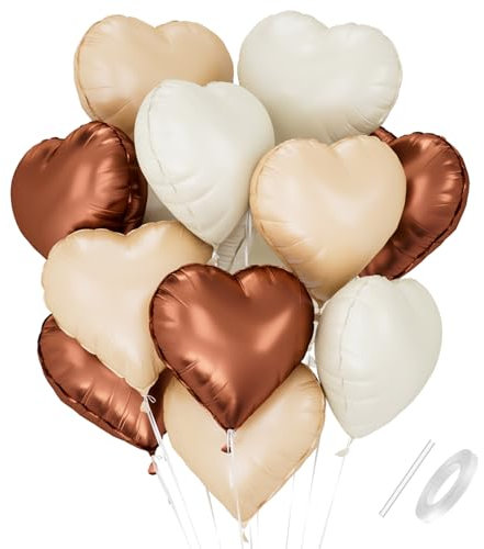 Herz Folienballons, 18 Zoll Herzluftballons Weiß Braune Aprikose, Herz Luftballon Helium, Herzballons Kaffeefarbe Herzform Folienluftballon, Herzluftballons Hochzeit Valentinstag Geburtstagsdeko