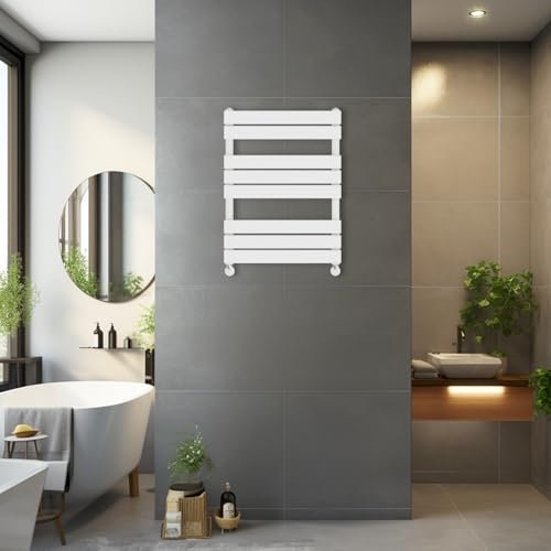 Blümme 800 x 600mm Heated Towel Rail Radiator Central Heating Modern Flat Panel Bathroom Warmer Wall Mounted Ladder Rad White