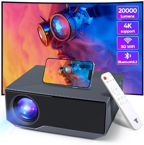 ZDK Vidéoprojecteur WiFi Bluetooth, Projecteur Portable Native 1080P, Rétroprojecteur Home Cinéma 20000 lumens, Compatible iOS/Android/PC/PS5/TV Stick/HDMI/USB(Gris)