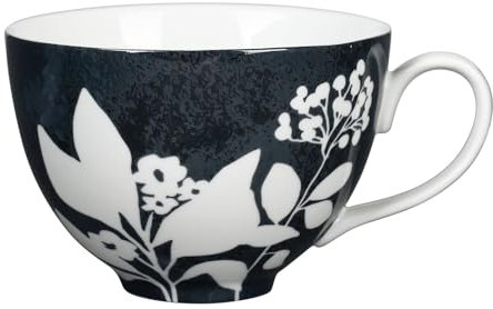 GENEVIEVE LETHU 536506 Tasse 22 cl Porcelaine - Gamme OMBRES BUCOLIQUES - Ø 12 cm H 8 cm - Coloris Noir, décor Blanc