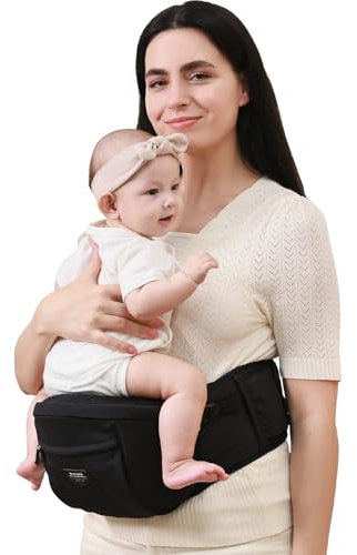SUNVENO Baby Hüfttrage, CPC-Zertifizierte Ergonomische Tragetasche für 3,2-20,4 kg mit Verstellbarem Erweitertem Bund, Rutschfeste Hüftsitzfläche für Neugeborene & Kleinkinder, Ganzjahres-Kindertrage,
