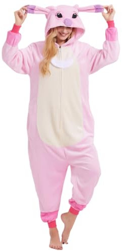 ALANTOP Pigiama intero unisex per adulti, a forma di animale, per Halloween, cosplay, Natale, pigiama per donne e uomini, Zip Rosa, M