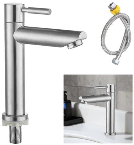 HIULLEN Kaltwasserhahn Gäste WC, Klein Wasserhahn Kaltwasser, Einhebel Wasserhahn Bad, Gäste WC wasserhahn, Kleine Armatur Gäste wC mit 80cm Anschlussschlauch für gäste Wc Bad Kaltwasserarmatur