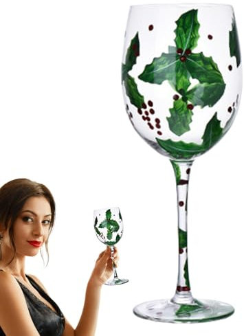 Copas de vino de Navidad – Copas de vino con tallo de Navidad, juego de copas de Navidad | Taza festiva clásica con Papá Noel, diseño de pino, taza de hecha a mano para fiestas y reuniones