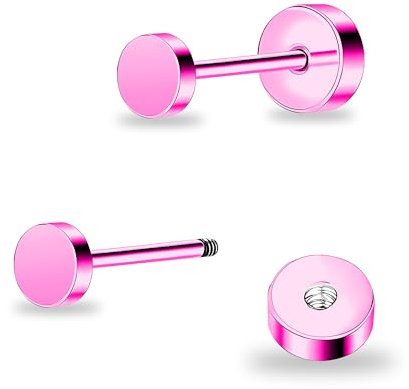 ZDE orecchini da donna in titanio orecchini a sfera con retro piatto orecchini da donna ipoallergenici orecchini a perno in cartilagine da 3 mm per orecchie sensibili (Pink, 3MM)