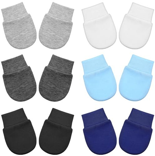 6Pairs Newborn Baby Mittens No Scratch Cotton Baby Gloves Newborn Infant Mittens for Newborn Baby Boy Girl 0-6 Months White