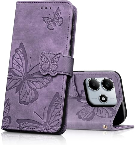 CXTcase Handyhülle für Xiaomi Redmi Note 14 5G Hülle,Violett | Schutzhülle Flip Case,PU Leder Magnetische Schmetterlings Lederhülle Tasche für Xiaomi Redmi Note 14 5G